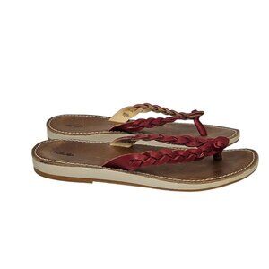 Olukai Womens Kahiko Braided Leather Sandals, Thongs, Slip On, Red, Size 9
